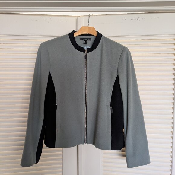 1990s Louben Wool Cashmere Blend Zip Jacket Blazer Gray Blue EUC Size 12 - Picture 1 of 9